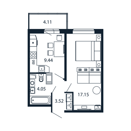 Продажа 1-комнатной квартиры 35,4 м², 9/12 этаж