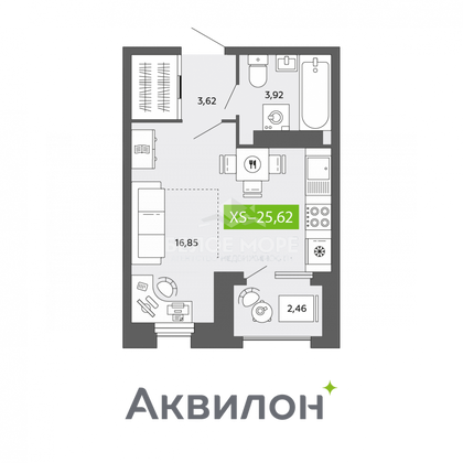 Продажа квартиры-студии 25,6 м², 11/16 этаж