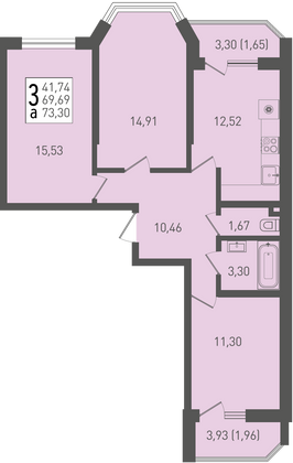 73,3 м², 3-комн. квартира, 2/22 этаж