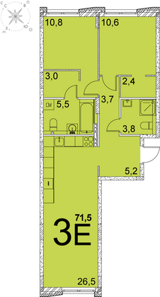 71,5 м², 2-комн. квартира, 4 этаж