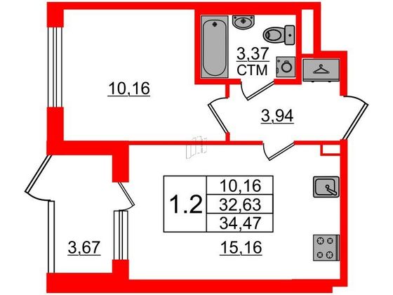 Продажа 1-комнатной квартиры 32,6 м², 1/4 этаж