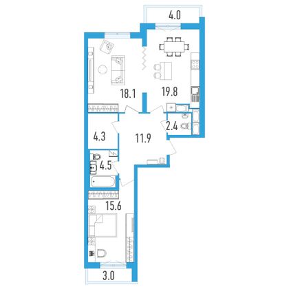 Продажа 2-комнатной квартиры 79,6 м², 21/23 этаж