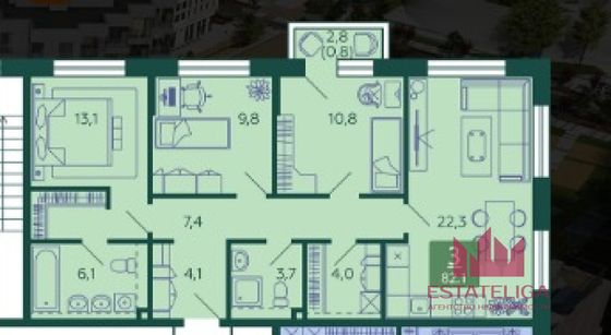 Продажа 2-комнатной квартиры 82,1 м², 2/28 этаж