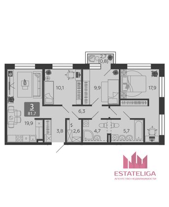 Продажа 3-комнатной квартиры 81,7 м², 2/13 этаж