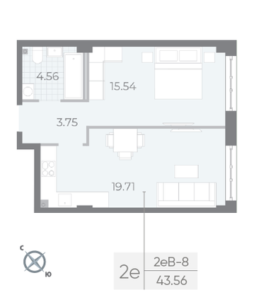Продажа 1-комнатной квартиры 43,6 м², 1/8 этаж