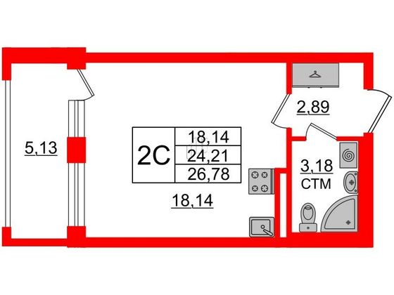 Продажа квартиры-студии 24,2 м², 3/4 этаж