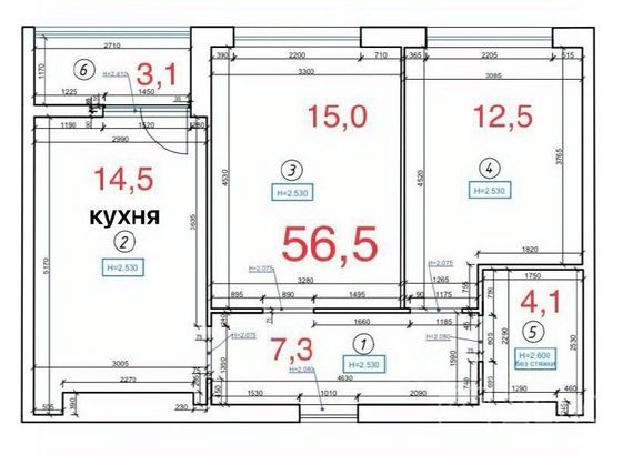 Продажа 2-комнатной квартиры 56,5 м², 22/27 этаж