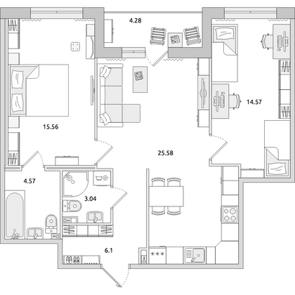 Продажа 2-комнатной квартиры 73,7 м², 1/14 этаж