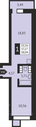 Продажа 1-комнатной квартиры 38,3 м², 15/16 этаж