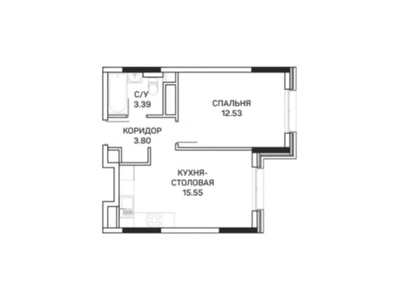 35,3 м², 1-комн. квартира, 8/8 этаж