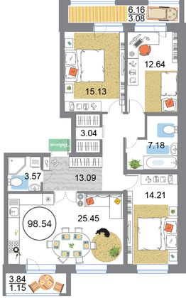 Продажа 4-комнатной квартиры 98,5 м², 2/12 этаж