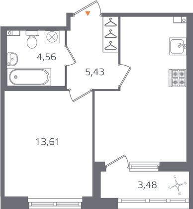 Продажа 1-комнатной квартиры 42,1 м², 3/16 этаж