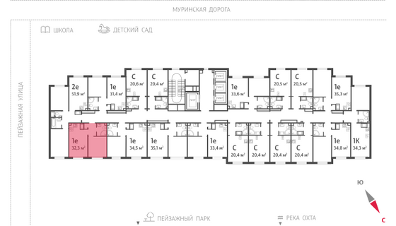 32,3 м², 1-комн. квартира, 19/22 этаж