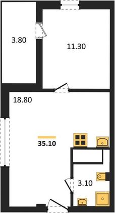 Продажа 1-комнатной квартиры 35,1 м², 20/26 этаж