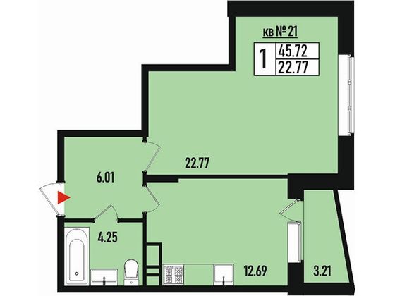Продажа 1-комнатной квартиры 45 м², 3/3 этаж