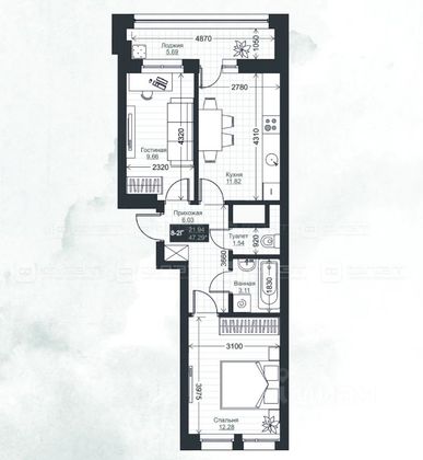 Продажа 2-комнатной квартиры 47,3 м², 4/10 этаж