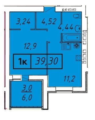 Продажа 1-комнатной квартиры 39,3 м², 2/9 этаж