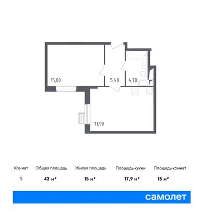 Продажа 1-комнатной квартиры 43 м², 12/23 этаж
