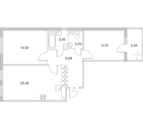 Продажа 2-комнатной квартиры 64,3 м², 1/4 этаж