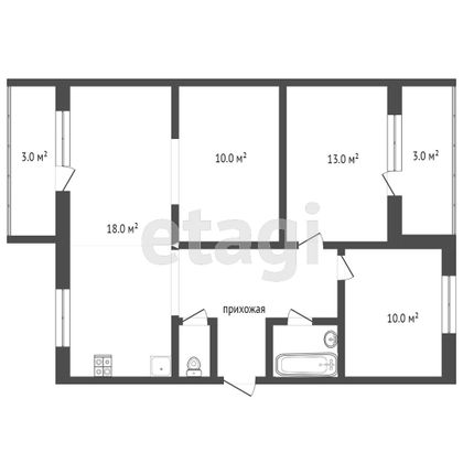Продажа 3-комнатной квартиры 67,5 м², 3/3 этаж