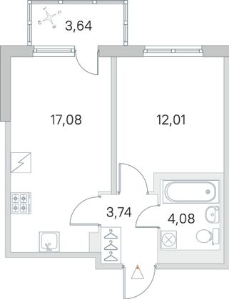 Продажа 1-комнатной квартиры 38 м², 3/5 этаж