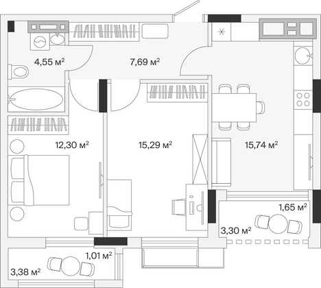 58,2 м², 2-комн. квартира, 6/7 этаж