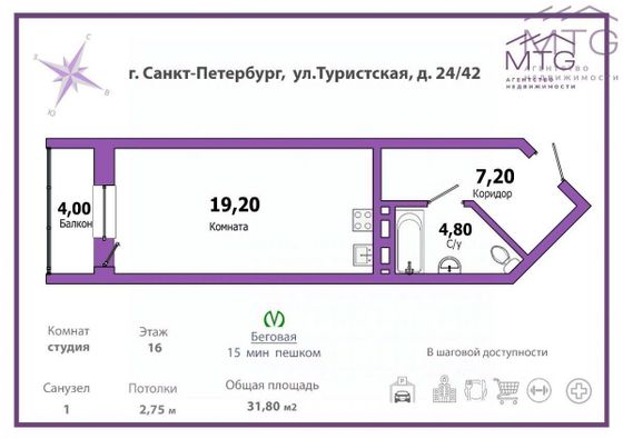 Продажа квартиры-студии 31,8 м², 16/16 этаж