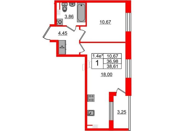 Продажа 1-комнатной квартиры 37 м², 5/5 этаж