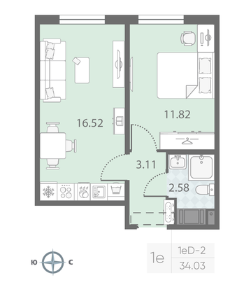 Продажа 1-комнатной квартиры 34 м², 5/23 этаж