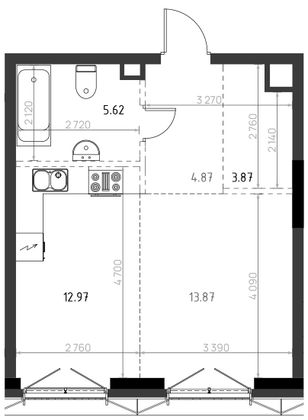 41,2 м², 1-комн. квартира, 5/15 этаж