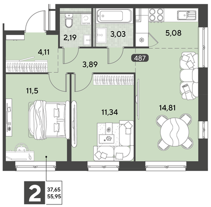 Продажа 3-комнатной квартиры 56 м², 14/21 этаж
