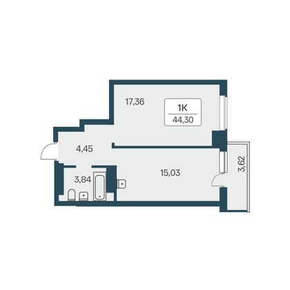 45,3 м², 1-комн. квартира, 21/27 этаж