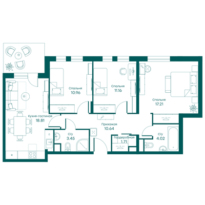 78 м², 4-комн. квартира, 1/5 этаж