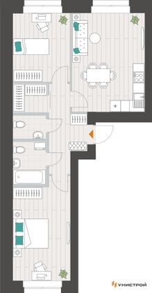 61,2 м², 2-комн. квартира, 4/10 этаж