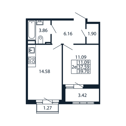 37,3 м², 1-комн. квартира, 2/13 этаж