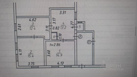 Продажа 3-комнатной квартиры 57,8 м², 1/2 этаж