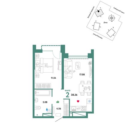 38,3 м², 2-комн. квартира, 27/32 этаж