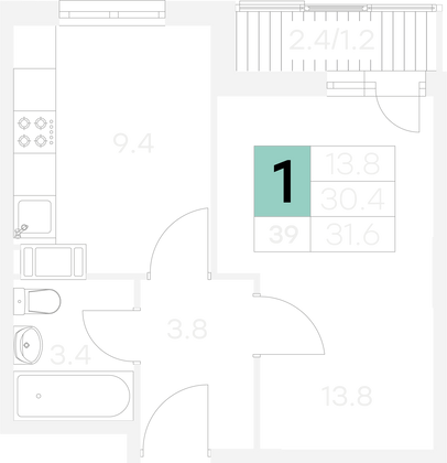 Продажа 1-комнатной квартиры 31,6 м², 7/9 этаж