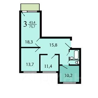 Продажа 3-комнатной квартиры 75,7 м², 5/22 этаж