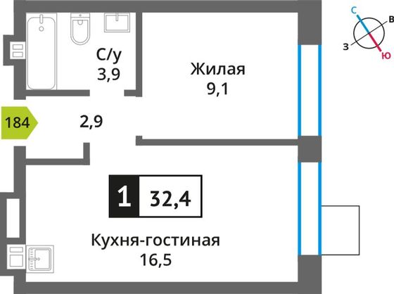 Продажа 1-комнатной квартиры 32,4 м², 4/6 этаж