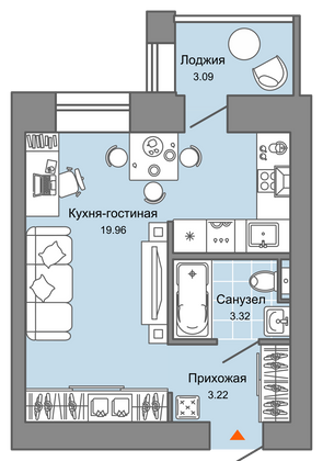 28 м², студия, 1/7 этаж