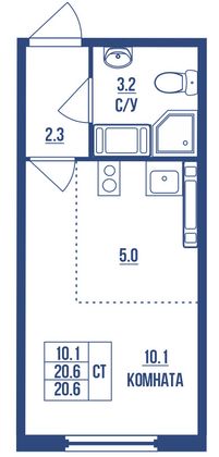 Продажа квартиры-студии 20,6 м², 23/23 этаж
