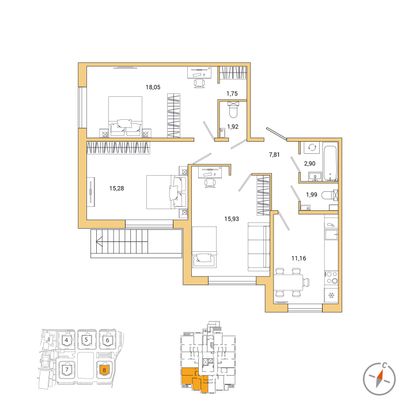 76 м², 3-комн. квартира, 1/14 этаж