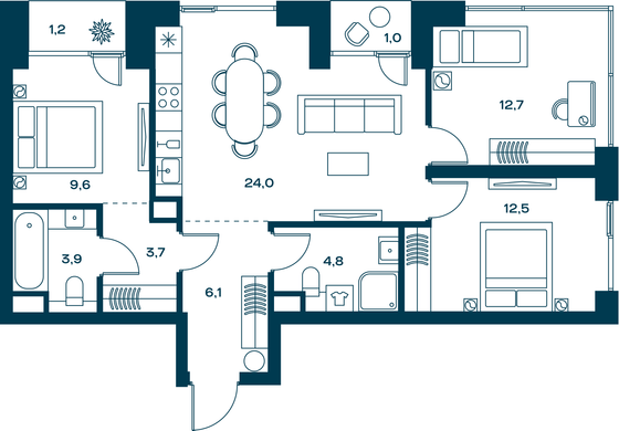 79,5 м², 3-комн. квартира, 12/29 этаж