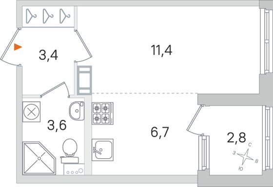 Продажа квартиры-студии 26,5 м², 3/4 этаж