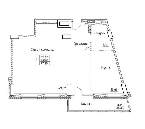 77,3 м², 3-комн. квартира, 9/17 этаж