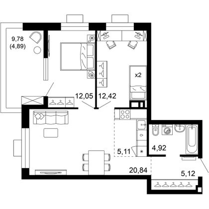 65,3 м², 3-комн. квартира, 7/10 этаж