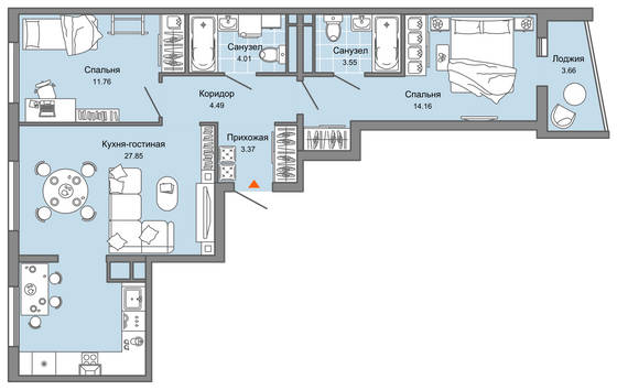 71 м², 3-комн. квартира, 9/9 этаж