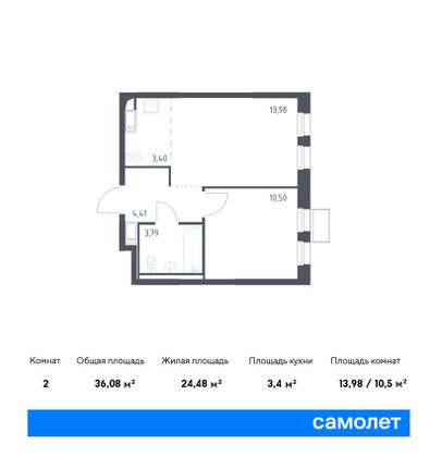 36,1 м², 2-комн. квартира, 17/17 этаж