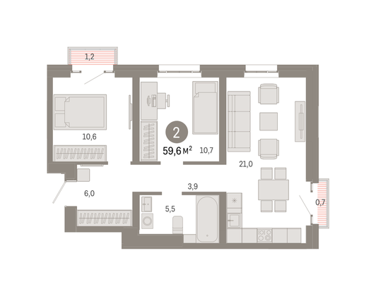Продажа 2-комнатной квартиры 59,6 м², 28/31 этаж